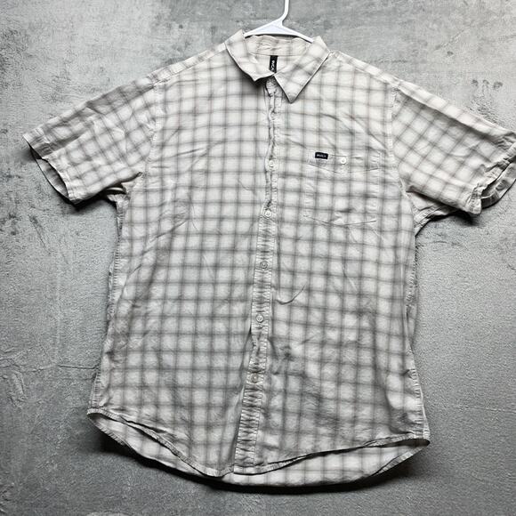 RVCA Men's Short Sleeve Polo Shirt Plaid Button Down Regular Fit XL - Picture 1 of 10